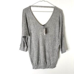 Express Grey V Neck Dolman Sleeve Sweater Strappy Back NWT
